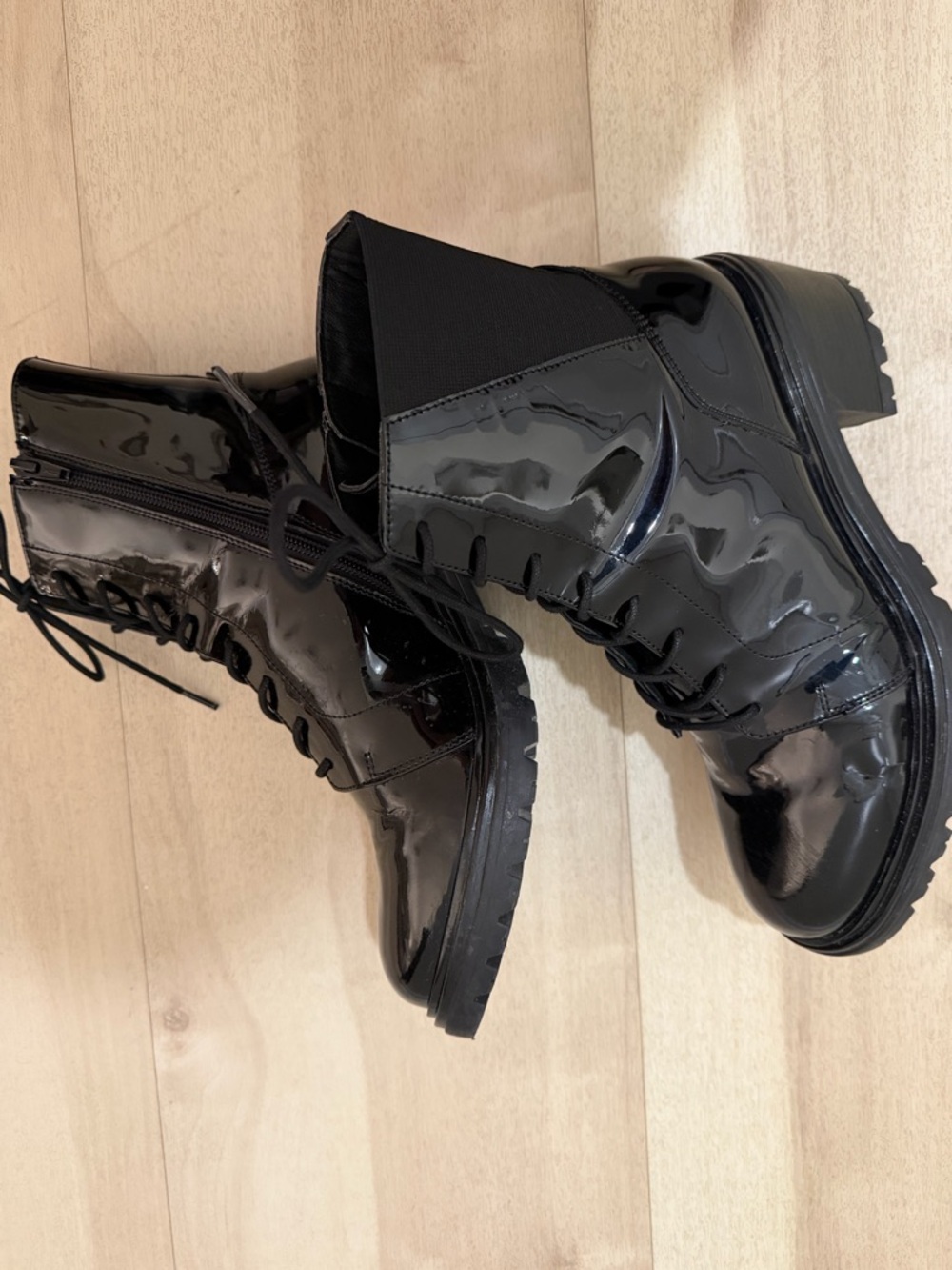Geox Black Patent Lace-Up Combat Boots